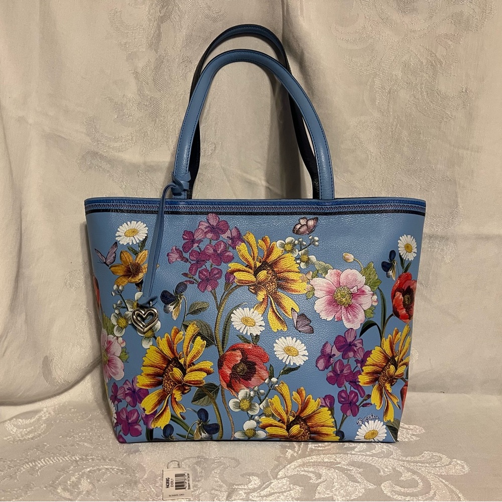 Brighton Blossom Hill Garden floral printed leather zipper tote bag